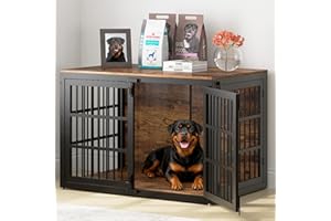 MOLKEI 48" Heavy Duty Dog Crate Furniture, Wooden Dog Cage Kennel for Lrage and Extra Large Dogs, Dog Kennel Indoor with Side Door, Decorative Pet House End Table, Brown