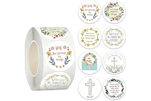 500Pcs Bible Verse Stickers Roll, Inspirational Christian Faith Quote Stickers, Religious Labels for Journal Envelope Sealing