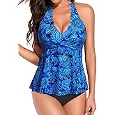Women's Halter Tankini Tops - 2025 Flow Swim Tops V-Neck Bathing Suit Loose Fit No Bottom