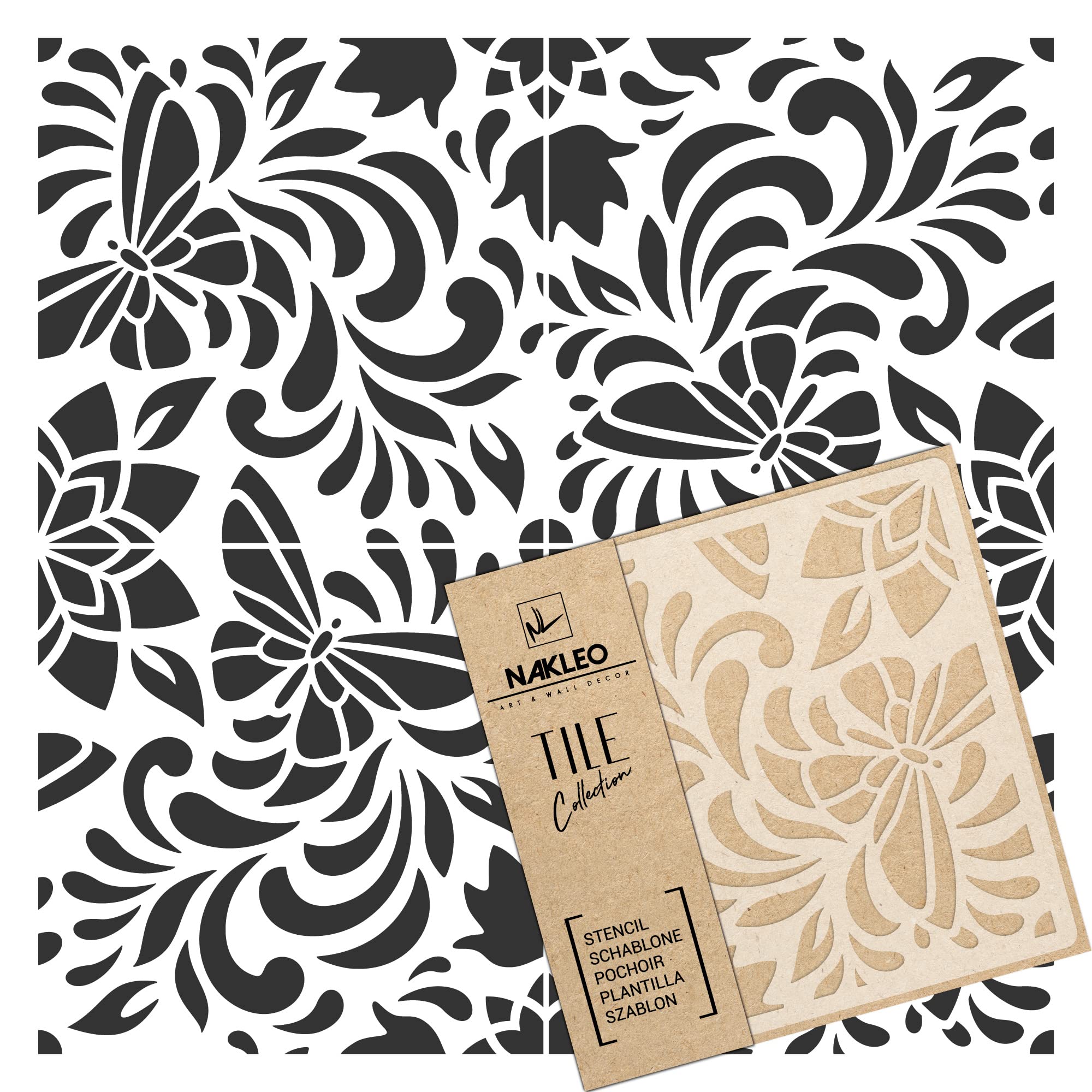 NAKLEO Tile Painting Stencil 20x20 cm, Lorca Butterfly Floral Ornament, Plastic Reusable Template, Home Decor Craft DIY, Floor Concrete Patio Wall - Terracotta