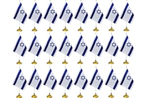 TIBIJOY 24 Pieces Israel Desk Flags with Stands Base,Small Mini Deluxe Israeli Table Flags Set,8 x 5.5 inches Miniature Desktop Flags,Home Desk Decoration,Table Decorations,Festival Events Celebration