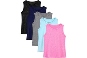 Poroka 5 Packs Girls Active Dry Fit Athletic Tank Top Performance Tech Sleeveless Shirts for Running Exercise Yoga