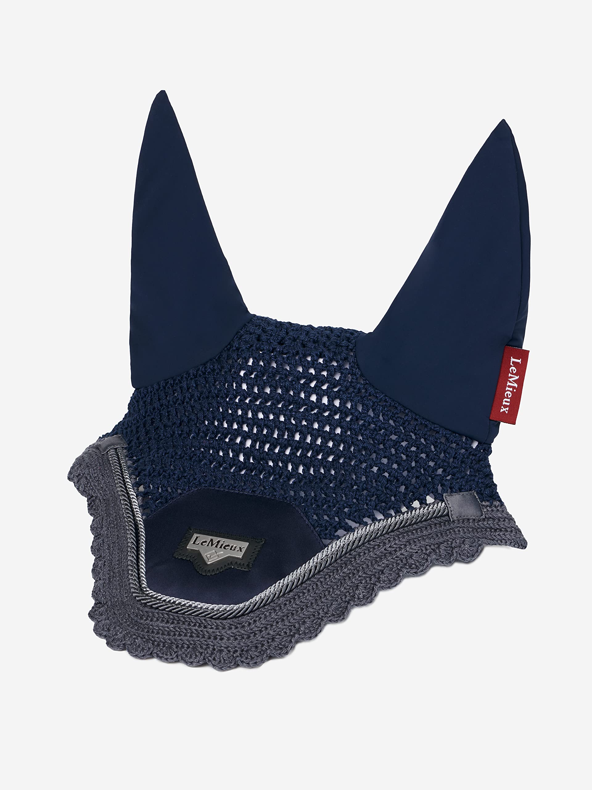 LeMieux Twilight Navy Loire Horse Fly Hood - Handmade Crochet - Soft Lycra Ears - Comfortable Fit Equestrian Mask - Sport Horse Wear - Large
