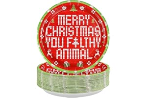GRENCIAN Greencian 50Pcs Merry Christmas Paper Plates 10" Funny Xmas Movie Heavy Duty Party Plates Red Christmas Disposable Tableware for Xmas Holiday Party Decorations