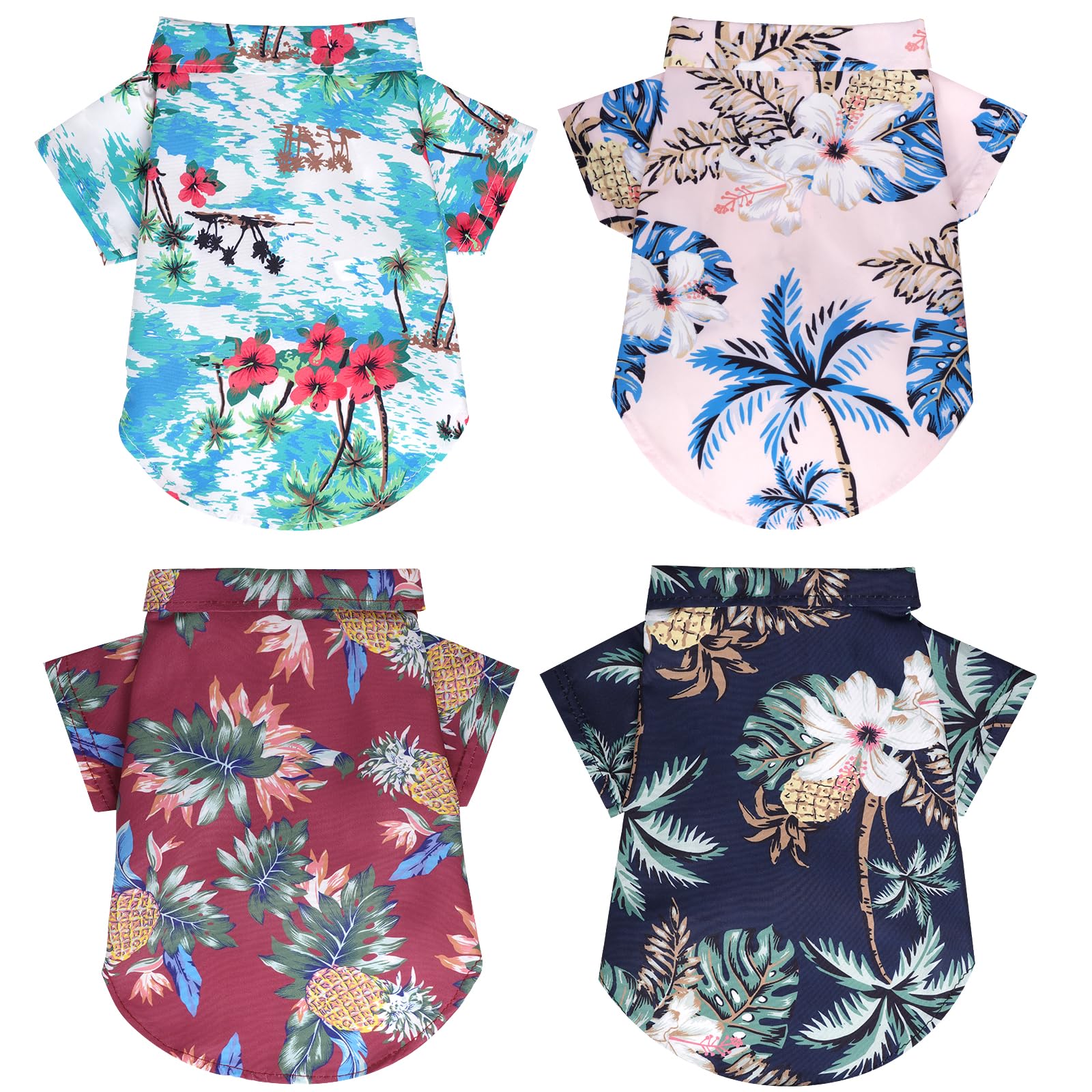Photo 1 of 4 Pcs Dog Summer Shirts Floral Hawaii Dog Shirt Pet Clothes for Small Medium Dog Cats Boy Girl (Pink,red,Blue,Green, Large)