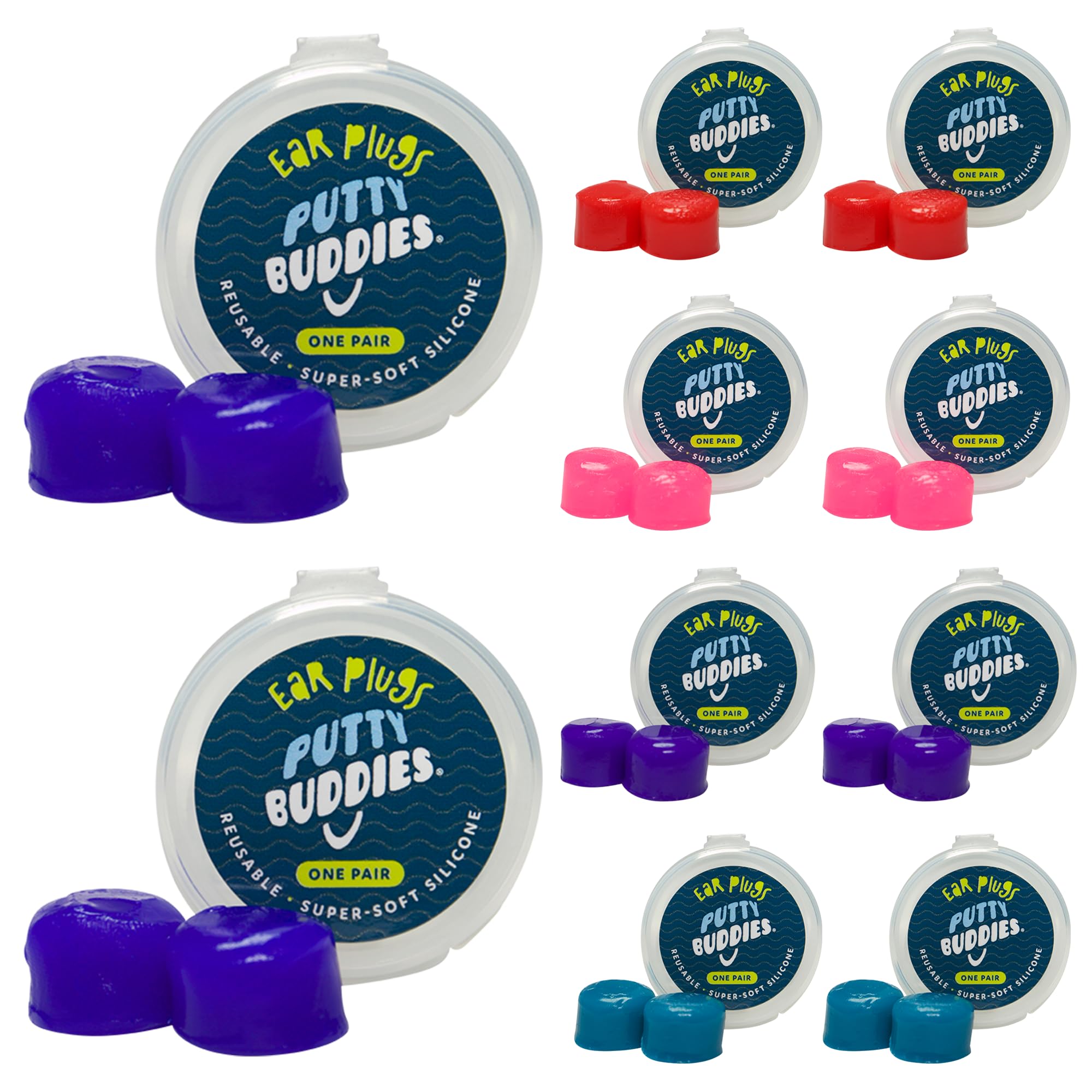 Putty Buddies Super Soft Comfortable Original Swimming Earplugs for Kids (Block Water) 10-Pair Assorted