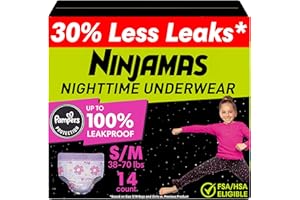PAMPERS Ninjamas Girls Bedwetting Nighttime Underwear, Size S/M (38-70 lbs), 14 Count, Overnight Protection, Ultra Absorbent, Hypoallergenic
