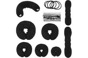 Yinder 34 Pcs Donut Hair Bun Maker Updo Set Includes Black Donut Bun Makers Small & Large Sponge Foam Hair Sponges Elastics Bands Hairpins for Hairstyle DIY
