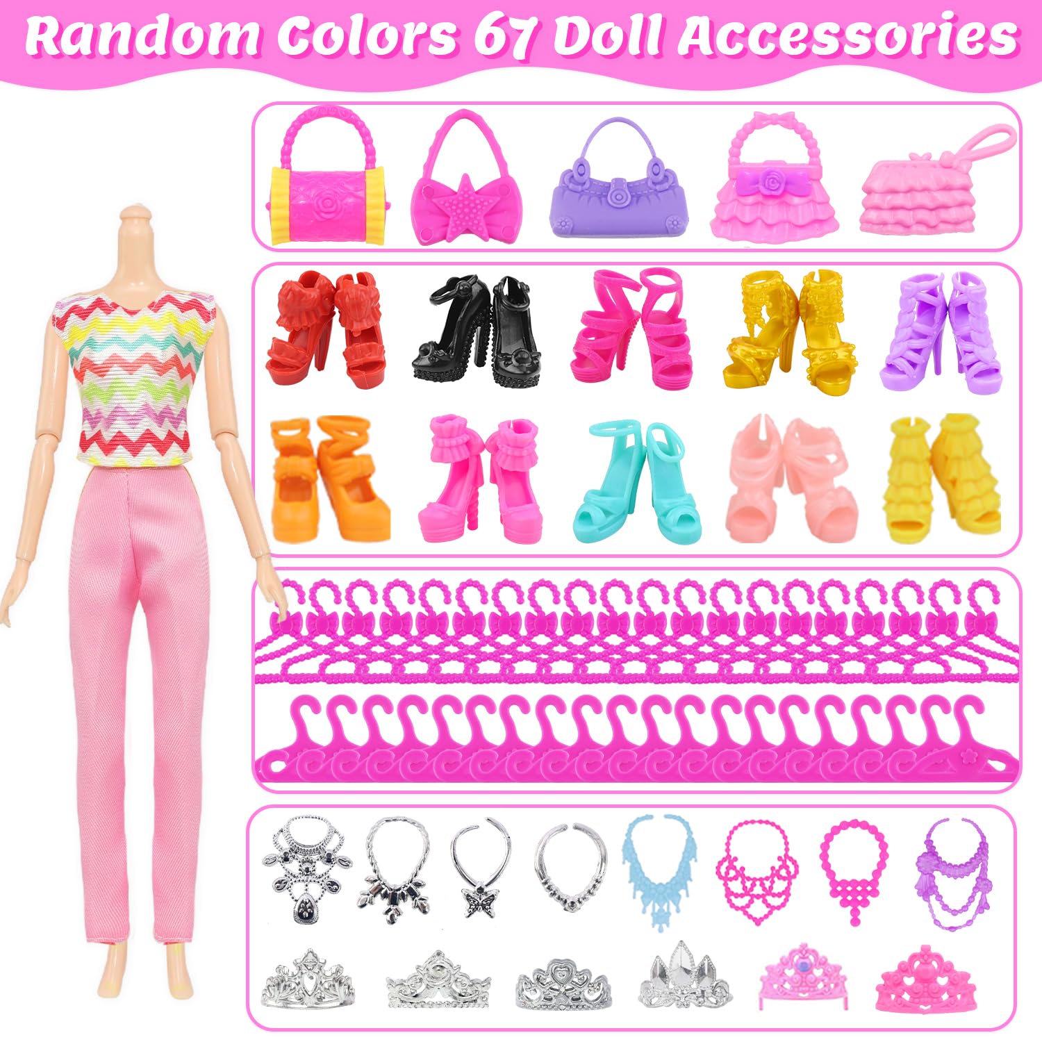 Ecore Fun 101 Pcs Doll Clothes and Accessories Set for 11.5 Inch Dolls - 5 Wedding Gowns 12 Fashion Dresses 2 Tops 2 Pants 2 Swimsuits 10 Shoes and Other Accessories Dress up Toys for Girls Kids