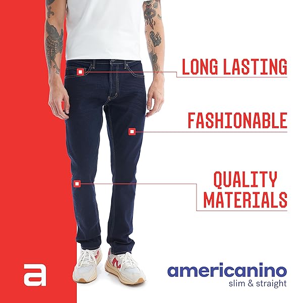 AMERICANINO SLIM STRAIGHT FIT JEANS FOR MEN – SOFT COTTON|5-POCKET CLASSIC DESIGN INDIGO