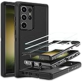 Jshru for Samsung Galaxy S23 Ultra Case with [2 Pack] HD Screen Protector, [Military-Grade] Shockproof Dust/Drop Proof 3-Layer Full Body Protection Heavy Duty Case for S23 Ultra, Black