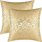CaliTime Pack of 2 Throw Pillow Covers Cases for Couch Sofa Home Decoration Vintage Damask Floral Shining & Dull Contrast 18 X 18 Inches Gold