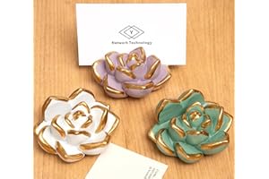 wowhalolo Resin Succulent Business Card Holder Set of 3 - White, Pink, Green - Modern Desk Organizer and Display Stand for Of