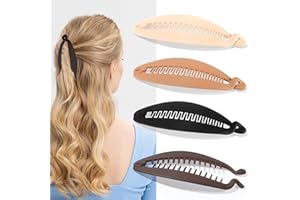 Gift4U Banana Hair Clip, 4 PCS Large Banana Clips for Women, Flexible Hair Clips for Thick Hair, Classic Hair Comb for Any Occasion (Neutral)