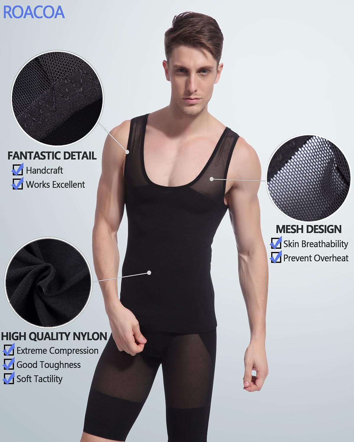 Roacoa Slimming Body Shaper for Men, Tummy Control and Gynecomastia Compression Undershirt: Clothing