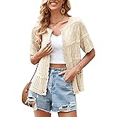 ECOWISH Summer Crochet Cardigans for Women: 2026 Lightweight Short Sleeve Crewneck Button Down Cropped Casual Sweater Tops