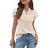 Blooming Jelly Womens Dressy Casual Tops Ruffle Short Sleeve V Neck Shirts Elegant Business Work Blouse