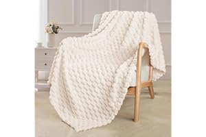 Exclusivo Mezcla Fleece Throw Blanket for Couch, Extra Large Fuzzy Ivory Bed Blankets, Soft Cozy Plush Sofa Throws for All Se