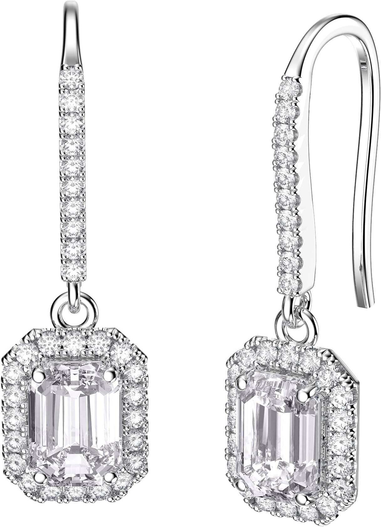 Princess Diamond Pave Silver Earrings (EMERALD CUT WHITE GOLD)