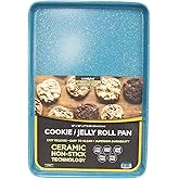 casaWare 15 x 10 x 1-Inch Ultimate Series Commercial Weight Ceramic Non-Stick Coating Cookie/Jelly Roll Pan (Blue Granite)