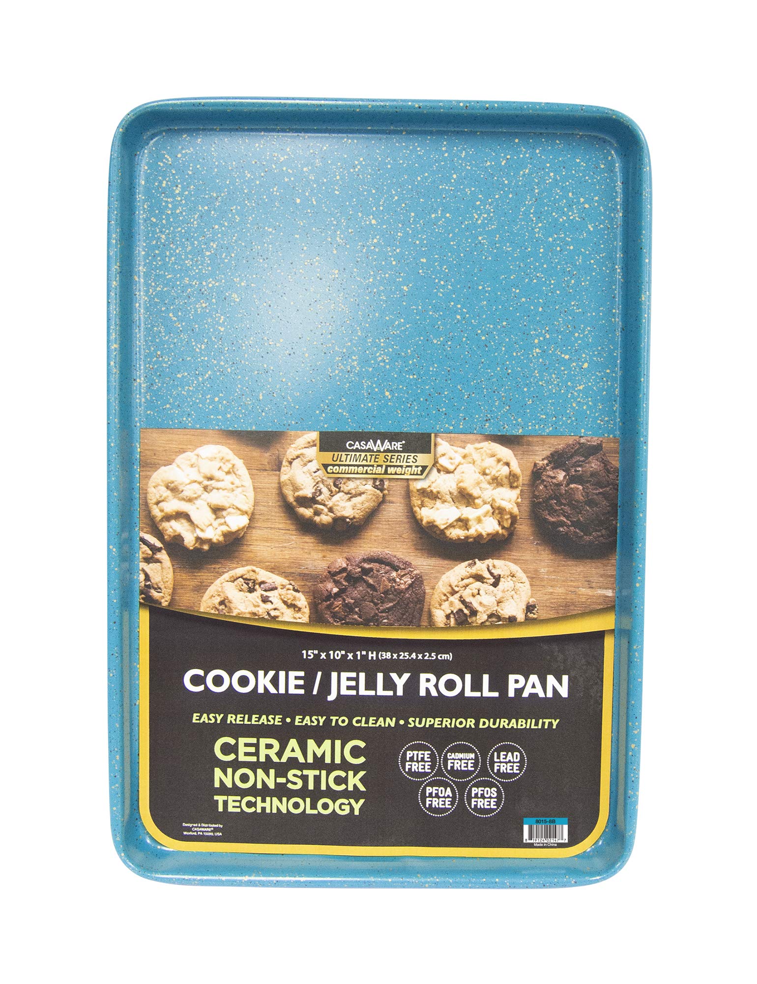 casaWare 15 x 10 x 1-Inch Ultimate Series Commercial Weight Ceramic Non-Stick Coating Cookie/Jelly Roll Pan (Blue Granite)