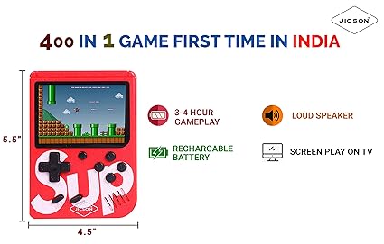 Jicson J76 400 in 1 Portable Retro Old Classic Game Colorful LCD Screen USB Rechargeable (Red)