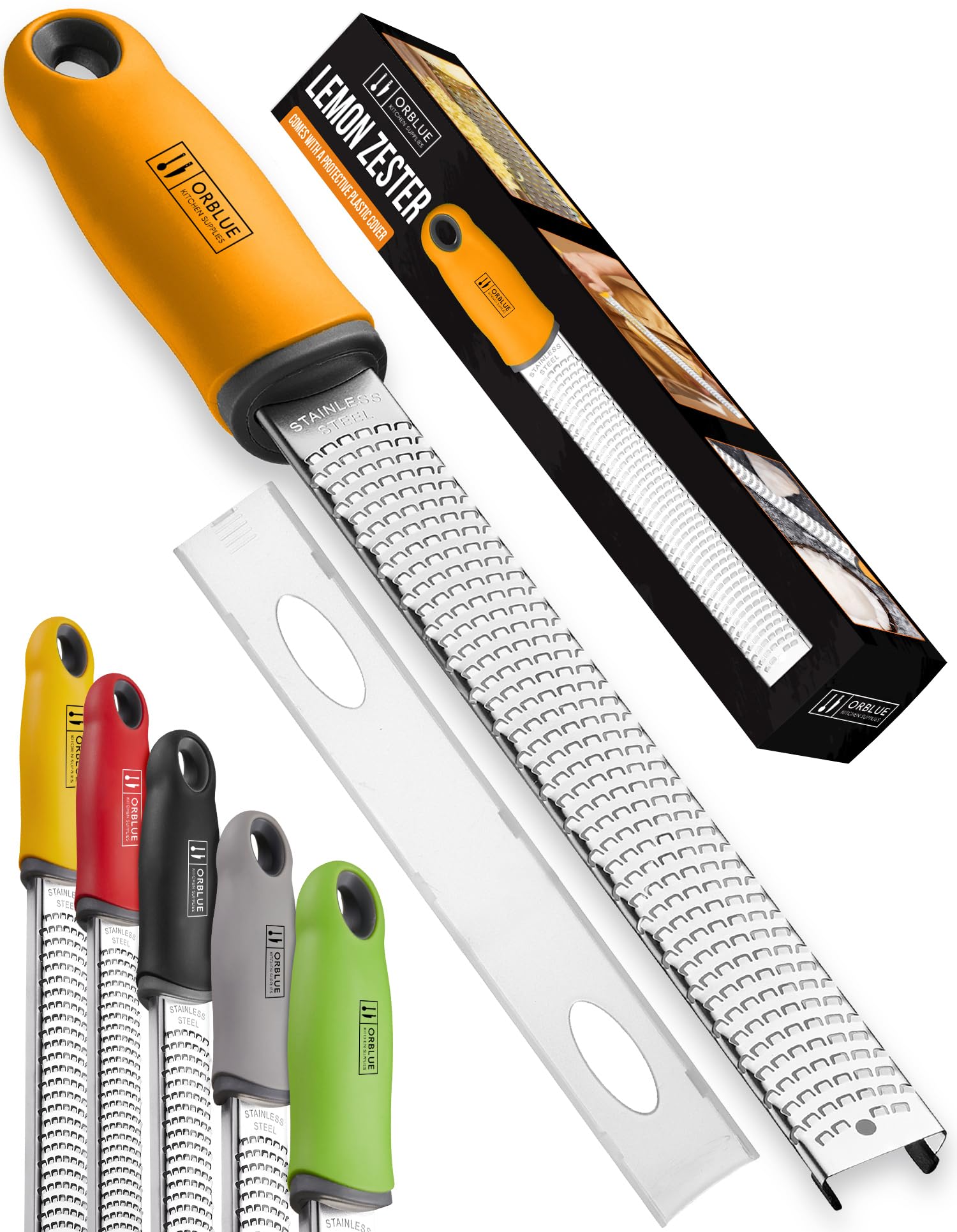 ORBLUE Lemon Zester and Grater – Stainless Steel Citrus Zester Tool for Lemon & Lime, Fine Zesting & Grating for Baking & Cooking - Orange