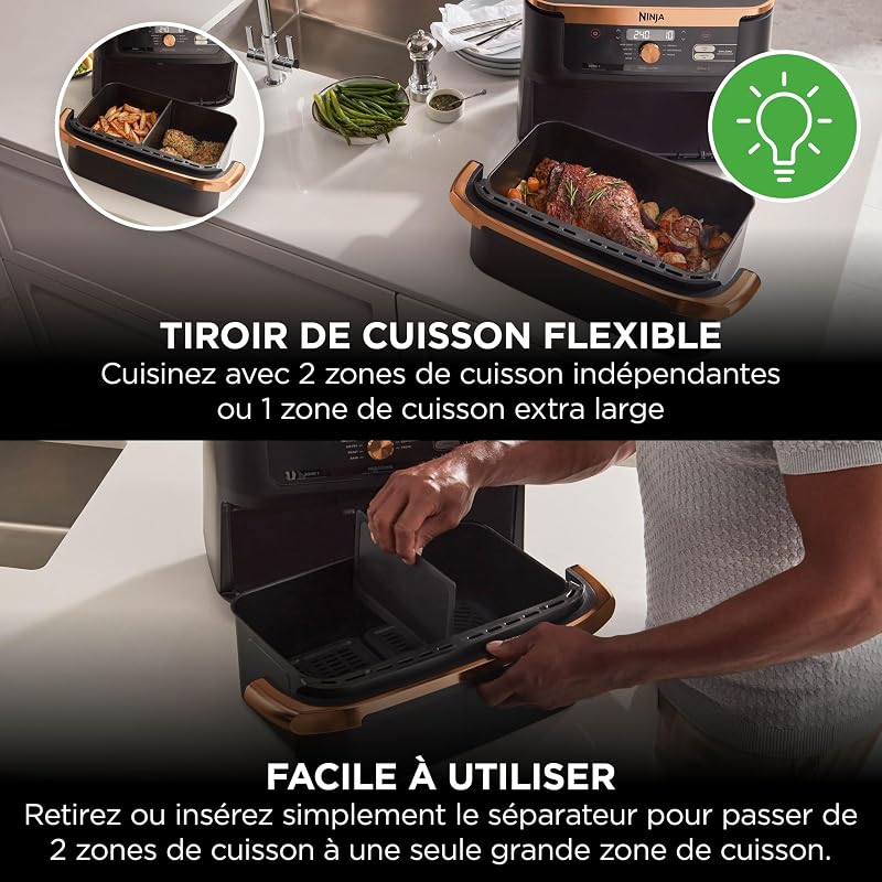 Foodi FlexDrawer Air Fryer 2 Compartiments, 10,4L, Noir/Cuivre