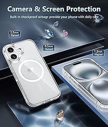 FNTCASE for iPhone 16 Case: Clear Magnetic Military