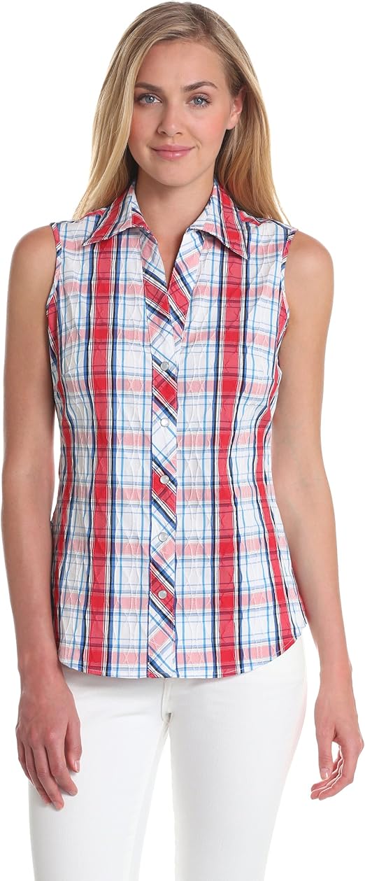 sleeveless plaid shirts for women