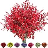 NOV FIRE Artificial Outdoor Lavender Flowers,10 Bundles Artificial Outdoor UV Resistant Fake Flowers,Outside Plastic Faux Flower Shrubs for Indoor Outside Decorations(Red)