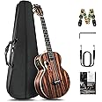 Caramel Ebony Wood Baritone Ukulele 30inch Wood LCD Color Display Electric Ukelele Kit Hawaiian Beginner Guitar Starter Pack Bundle Gig bag, Strap, Strings Set