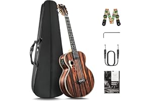 Caramel Ebony Wood Baritone Ukulele 30inch Wood LCD Color Display Electric Ukelele Kit Hawaiian Beginner Guitar Starter Pack 
