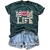 Women Mom Life T-Shirts Leopard Lips Stripe Graphic Shirts Funny Letter Printed Tee Mother's Day Casual Blouse