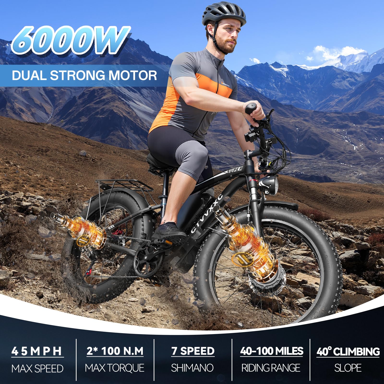 6000W Peak Dual Motor Ebike for Adults - 52V 34Ah Fast Electric Bike for Men Women 45 MPH,Up to 100 Miles,24