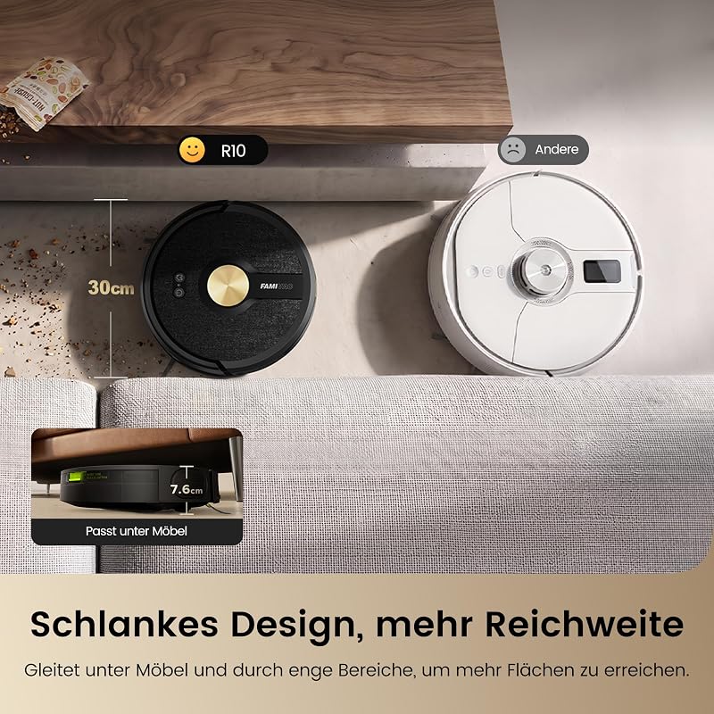 R10 Saugroboter mit Wischfunktion 3-in-1, 6000pa & 160mins Laufzeit — Foto 6 von 8