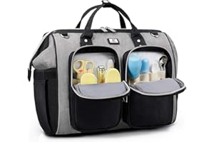 POMELO BEST Diaper Bag Totes with Changing Pad & Stroller Straps, Large Portable Newborn Baby Bags, Unisex and Stylish Travel Diaper Backpacks for Mom and Dad (black/grey)