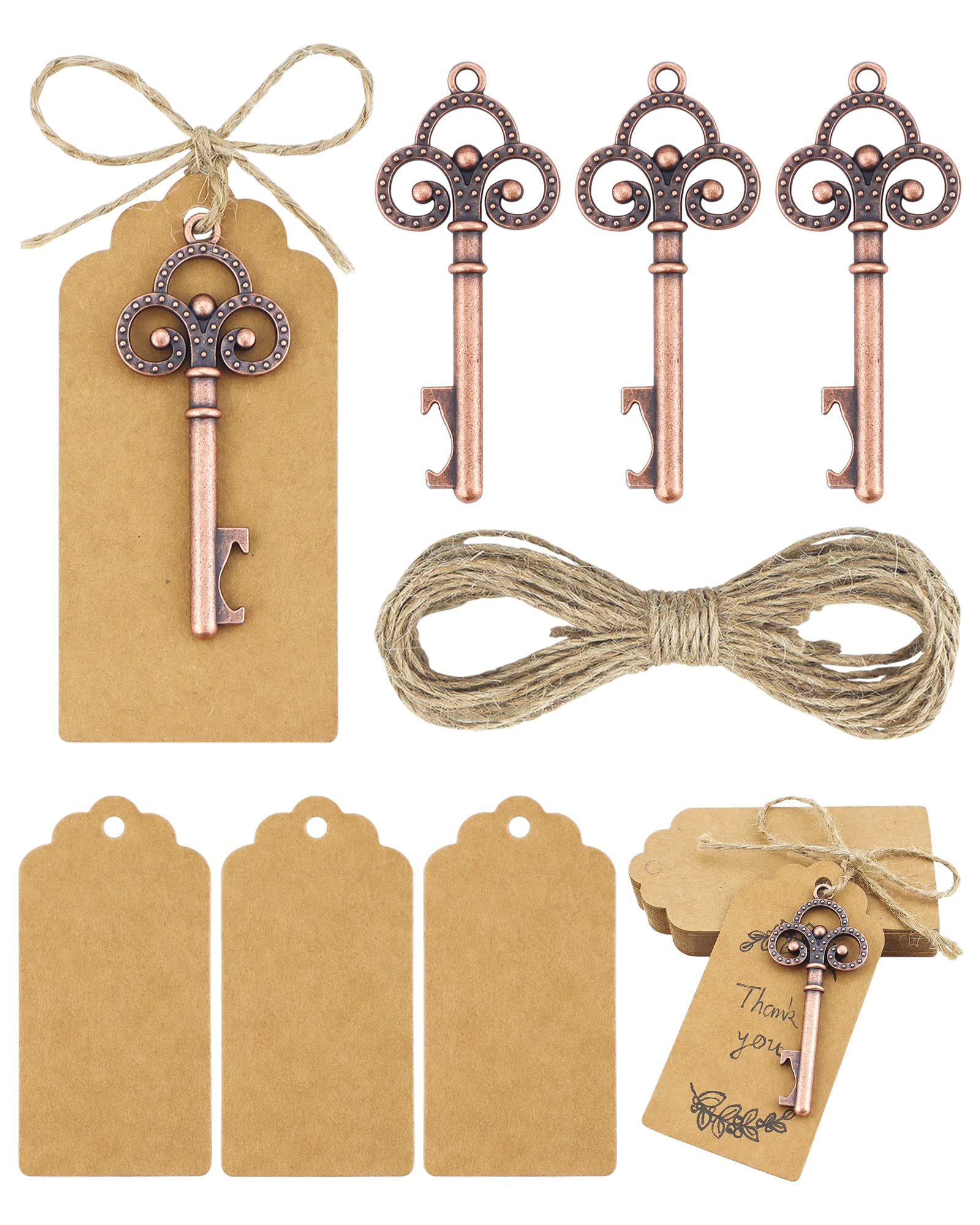 Photo 1 of YETOOME 30 PCS Vintage Skeleton Key Bottle Openers, Party Return Gifts for Guests, Key Bottle Opener with Escort Card Tag and Twine for Wedding Party Favors Rustic Decoration (Red Copper)
