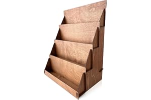 MAROLEN Walnut Portable 4 Tier Greeting Card & Rack Card Display - Counter Top Craft Show Stand - Coaster Display Rack - Farmers Market Tabletop Stand