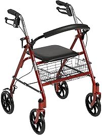 Drive Medical Four Wheel Rollator with Fold Up Removable Back Support, Red