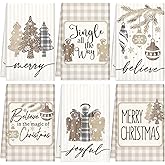 Hosuly 6 Pcs Christmas Kitchen Towels Absorbent Xmas Dish Towels Christmas Tea Towel Decorative Wood Plaid Angel Hand Towels for Home Bathroom Holiday Housewarming Gift