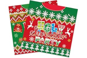 40Pcs Christmas Ugly Sweater Paper Napkins Square Guest Towels Red and Green Holiday Design Disposable Beverage Dinner Napkin