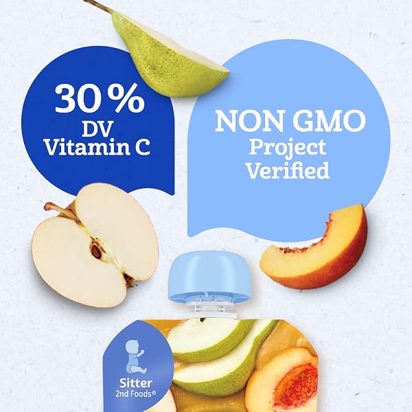 GERBER STAGE 2 BABY FOOD, APPLE PEAR PEACH PUREE POUCH, BABY FOOD, 2 SERVINGS OF FRUIT, NO ADDED SWEETENER, NO ARTIFICIAL COLORS OR FLAVORS, 12-PACK