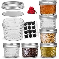 LovoIn 4oz 6 Pack Regular Mouth Mini Mason Jars with Lids and Bands, Quilted Crystal Glass Canning Jars Ideal for Food…