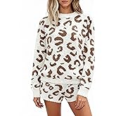 Libsorge Womens Leopard Fleece Loungewear Pajama Sets Winter 2025 Casual Soft Fuzzy Pajamas Shorts 2 Piece Matching Set