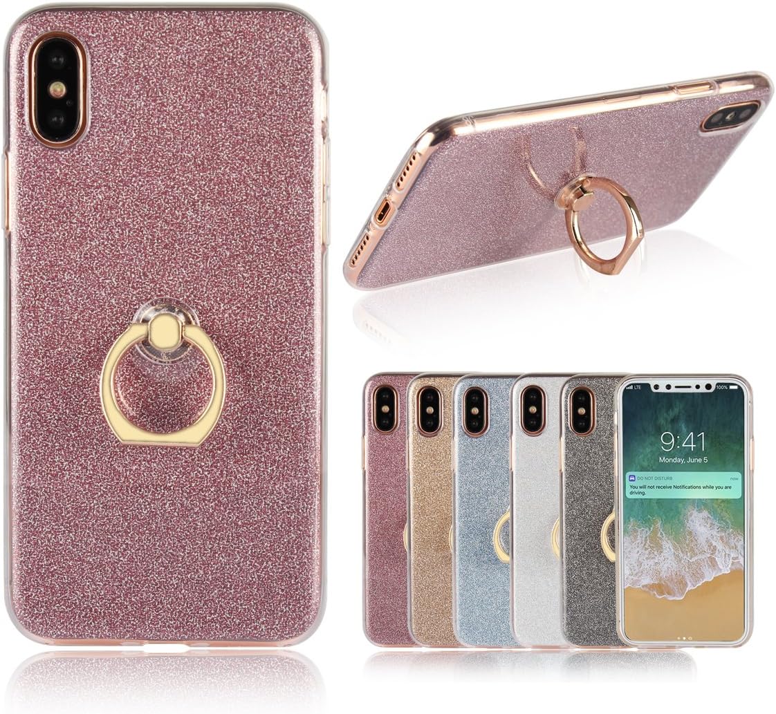 Artfeel For iPhone X Case, Stylish Bling Glitter Clear Transparent Ultra Slim Cover,Soft TPU Silicone Gel with Ring Holder Stand Anti-Scratch Shockproof Cover,Pink