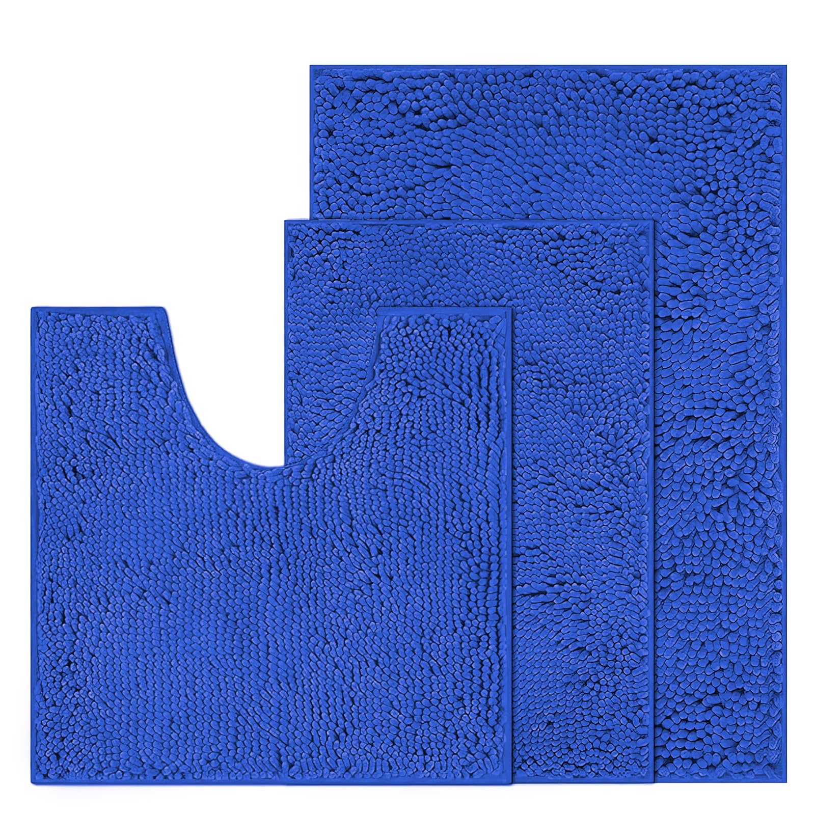 RUN HELIX Chenille Bath Mat, Non Slip Extra Soft Bath Toilet Mat 3 Pieces, Super Absorbent Bath Rug for Bathroom, Bedroom, Shower and Tub, Washable Quick Drying Bathroom Mat Deep Calm Blue — image 1