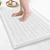 Arotive Luxury Chenille Bathroom Rug Mat, Extra Soft Thick Absorbent Shaggy Bath Rugs, Non-Slip Machine Wash Dry, Plush Bath Mats for Bathroom, Shower and Tub, 24x16, White