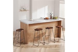 HeuGah Bar Stools Set of 4, Saddle Seat Bar Stools with Metal Legs, Rustic Backless Counter Height Stools, Industrial Counter Stools (Walnut, 30 Inch)