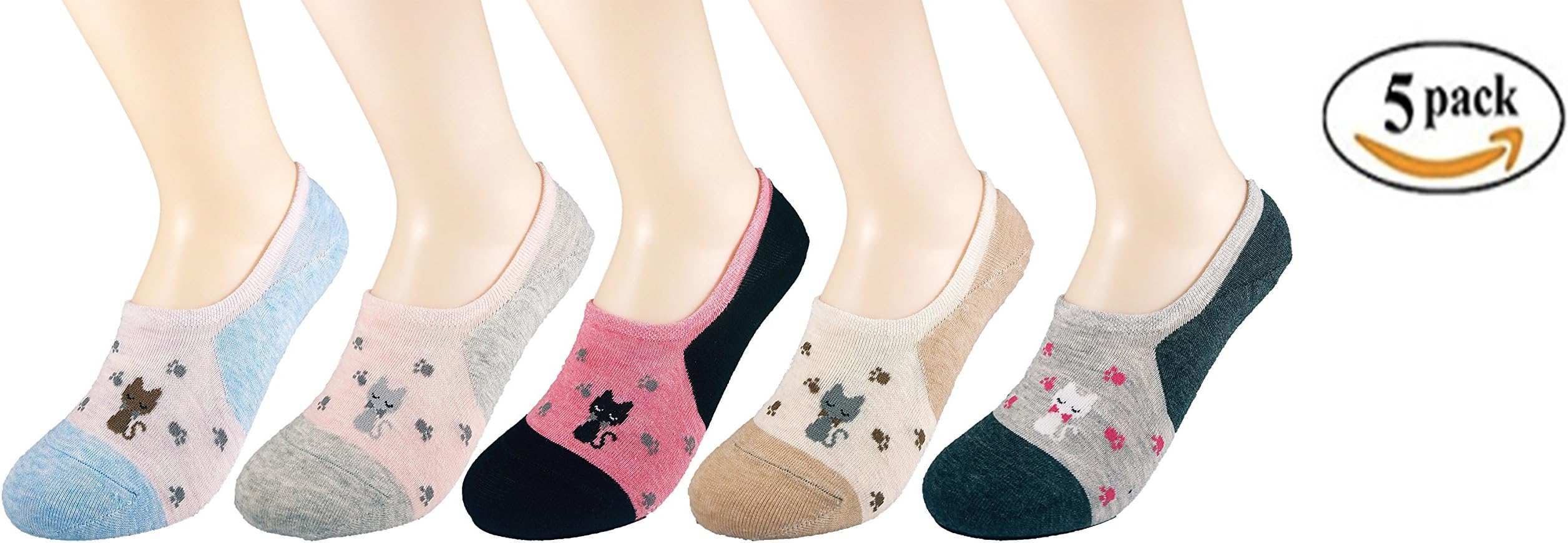 Wummly Womens No Show Invisible Low Cut non-slip Silicone Grip Socks ( Pack Of 5 )